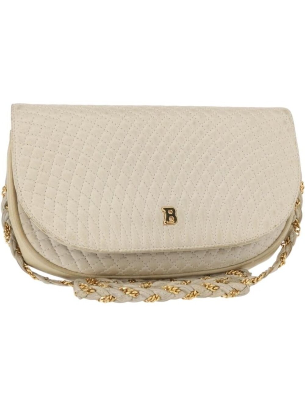 BALLY Chain Shoulder Bag Leather White Gold